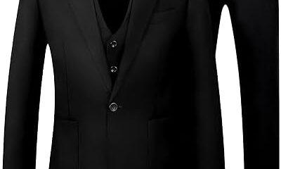 MAGE MALE Men’s Solid One Button 3 Pieces Suit Large Pockets Single Breasted Slim Fit Party Tuxedo Blazer Vest Pants Set