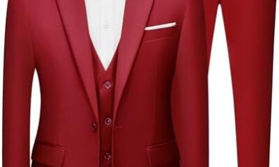 MAGE MALE Men’s 3 Pieces Suit Elegant Solid One Button Slim Fit Single Breasted Party Blazer Vest Pants Set