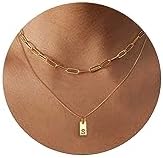 Dainty Gold Initial Necklaces for Women, 14K Gold Plated Layering Paperclip Chain Necklace Personalized Simple A-Z Letter Name Tag Pendant Necklace Gold Layered Necklaces for Women Trendy Jewelry Gifts