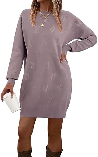 Arach&Cloz Womens Fall Fashion 2023 Sweater Dress Oversized Crew Neck Long Sleeve Knit Pullover Winter Clothes