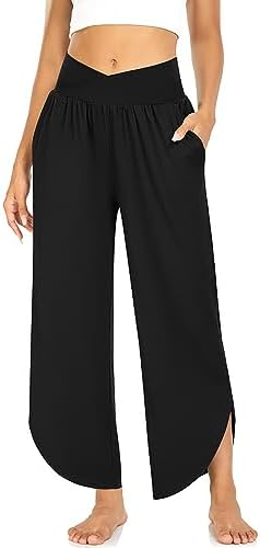TARSE Wide Leg Pants for Women Cross High Waisted Yoga Pants Casual Lounge Joggers Loose fit Pajama Bottoms with Pockets