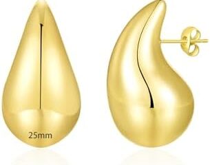 Apsvo Chunky Gold Hoop Earrings for Women, Dupes Earrings Lightweight Waterdrop Hollow Open Hoops, Hypoallergenic Gold Plated Earrings Fashion Jewelry for Women Girls