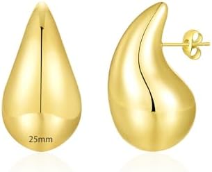 Apsvo Chunky Gold Hoop Earrings for Women, Dupes Earrings Lightweight Waterdrop Hollow Open Hoops, Hypoallergenic Gold Plated Earrings Fashion Jewelry for Women Girls