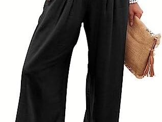 ANRABESS Women Linen Palazzo Pants Summer Boho Wide Leg High Waist Casual Lounge Pant Trousers with Pockets