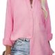 siliteelon Womens Button Down Shirts Cotton Long Sleeve Blouse Oversized Boyfriend Collared Blouses Tops with Pocket