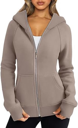 Trendy Queen Womens Zip Up Hoodies Fleece Jackets Sweatshirts Fall Outfits Sweaters With Pockets Winter Y2k Clothes