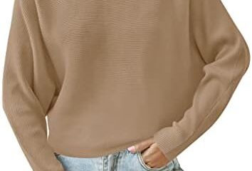 ZESICA Women’s 2024 Fall Turtleneck Batwing Long Sleeve Ribbed Knit Casual Soft Pullover Sweater Jumper Top