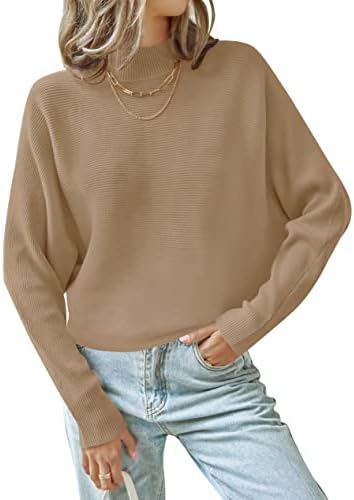 ZESICA Women’s 2024 Fall Turtleneck Batwing Long Sleeve Ribbed Knit Casual Soft Pullover Sweater Jumper Top