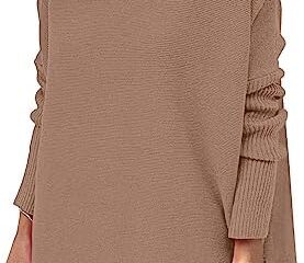 LILLUSORY Women’s Mock Turtleneck Sweater Long Batwing Sleeve Split Hem Casual Oversized Knit Pullover Tunic Tops