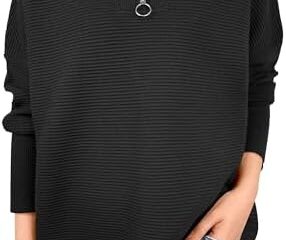 ANRABESS Women’s Sweaters Quarter Zip Oversized Pullover Casual V Neck Collared Ribbed Knit Tunic 2023 Fashion Tops