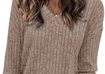 Heymiss Womens Sweatshirts V Neck Long Sleeve Shirts Loose Casual Fall Fashion Sweaters S-2XL