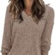 Heymiss Womens Sweatshirts V Neck Long Sleeve Shirts Loose Casual Fall Fashion Sweaters S-2XL