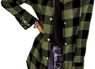 Zeagoo Flannel for Women 2023 Fall Fashion Long Sleeve Plaid Button Down Shirts Shacket Blouse Top with Pockets