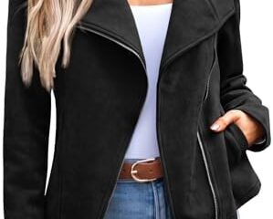AUTOMET Womens Faux Leather Jackets Suede Fall Fashion 2024 Outfits Winter Clothes Open Front Cropped Coat Outwear