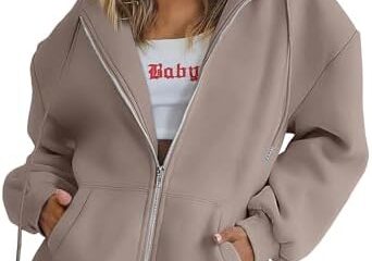 EFAN Women’s Cute Hoodies Teen Girl Fall Jacket Oversized Sweatshirts Casual Drawstring Zip Up Y2K Hoodie with Pocket