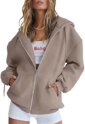 EFAN Women’s Cute Hoodies Teen Girl Fall Jacket Oversized Sweatshirts Casual Drawstring Zip Up Y2K Hoodie with Pocket