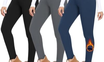MOREFEEL 3 Pack Thermal Fleece Lined Leggings Women,High Waisted Tummy Control Warm Winter Yoga Workout Thick Pants