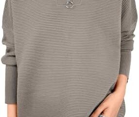 ANRABESS Women’s Sweaters Quarter Zip Oversized Pullover Casual V Neck Collared Ribbed Knit Tunic 2023 Fashion Tops