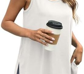 WIHOLL Loose Fit Tank Tops for Women Scoop Neck Summer Side Split Sleeveless Shirts 2024 Fashion