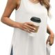 WIHOLL Loose Fit Tank Tops for Women Scoop Neck Summer Side Split Sleeveless Shirts 2024 Fashion