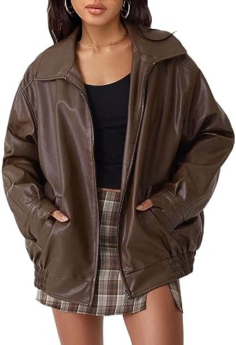 AUTOMET Women’s Oversized Jackets, Leather Faux Motorcycle Plus Size Moto Biker Coat Fall Outfits Fashion Clothes 2024