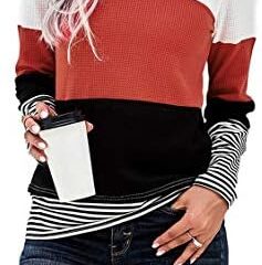 SMENG Womens Long Sleeve T Shirts Fall Fashion Clothes Color Block Comfy Casual Blouses Tunics Tops