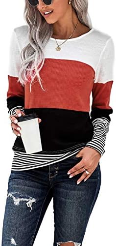 SMENG Womens Long Sleeve T Shirts Fall Fashion Clothes Color Block Comfy Casual Blouses Tunics Tops
