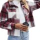 Zeagoo Flannels for Women Cropped Shacket Jacket Fashion Plaid Button Down Shirt 2023 Fall Coat Tops