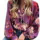 Dokotoo Womens Spring Tops 2024 Boho V Neck Abstract Print Lantern Long Sleeve Casual Loose Blouses Shirts
