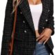 Mina Self Tweed Plaid Blazer for Women 2024 Open Front Business Work Jacket Suit with Pocket (S-XXL)