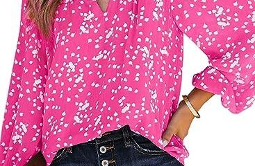 Dokotoo Women’s Casual V Neck Alicia Floral Print Smocked Long Sleeve Chiffon Blouses Bohemian Top Shirts