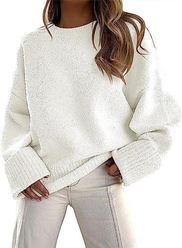 ANRABESS Women’s Crewneck Long Sleeve Oversized Fuzzy Knit Chunky Warm Pullover Sweater Top