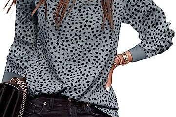 EVALESS Womens Casual Polka Dots Tops Crewneck Long Sleeve Shirts Fall 2023 Lightweight Loose Sweatshirts