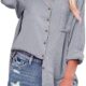 siliteelon Womens Button Down Shirts Cotton Long Sleeve Oversized Boyfriend Blouses Collared Dress Tops with Pockets – Gray XL