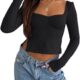 Trendy Queen Womens Long Sleeve Crop Tops Cute Sexy Going Out Y2k T Shirts Outfits for Women Basics Clothing Trendy Clothes