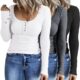 SUNBS Womens 3 Packs Long Sleeve Shirts Casual Fall Henley Tops Button Down s Basic Ribbed Knit T-Shirts