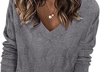 Arach&Cloz Women’s Spring Tops 2024 Fashion V Neck Long Sleeve Shirts Blouse Knitted Casual Pullover Sweater Cozy Clouds