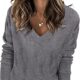 Arach&Cloz Women’s Spring Tops 2024 Fashion V Neck Long Sleeve Shirts Blouse Knitted Casual Pullover Sweater Cozy Clouds