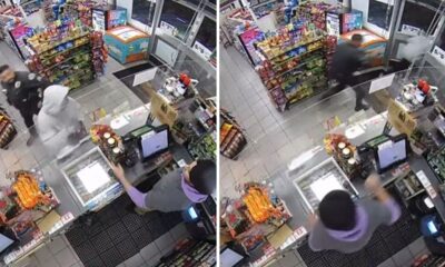 California police officer unknowingly walks into 7-Eleven armed robbery: video
