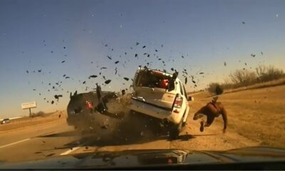 Wild Oklahoma dashcam video shows trooper thrown from side of highway crash