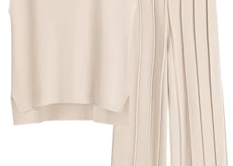 ANRABESS Two Piece Outfits for Women Summer Sweater Sets Knit Pullover Tops Elastic Waisted Pants Lounge Sets Tracksuit