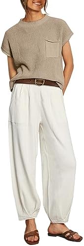 EFAN 2 Piece Outfits For Women Cozy Knit Lounge Sets Trendy Sweater Set Short Sleeve Fashion Loungewear