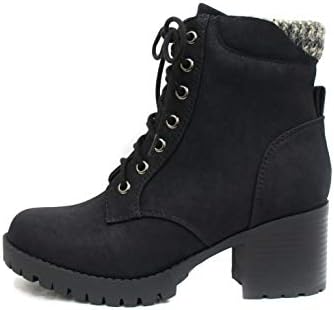 Soda Single Lug Sole Chunky Heel Combat Ankle Boot Lace up w/Side Zipper