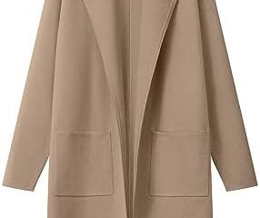 MEROKEETY Women’s Open Front Coatigan Sweater Long Sleeve Casual Knit Lapel Cardigan Coat with Pockets