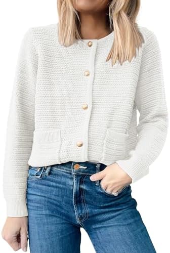 ANRABESS Women’s Cardigan Sweaters 2023 Fall Open Front Long Sleeve Button Down Chunky Knit Cropped Cardigans with Pockets