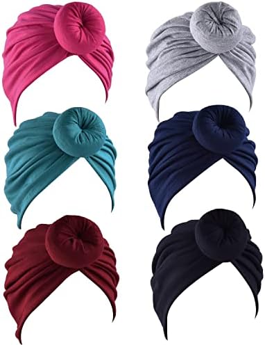 6 Pieces Women Turban Hat Head Wraps for Women Twist Knot Pre-Tied Bonnet Turbans for Women