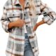 Beaully Women’s Flannel Plaid Shacket Long Sleeve Button Down Shirts Jacket Coats with Side Pockets