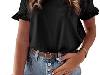 PRETTYGARDEN Women’s Short Sleeve Casual T Shirts Summer Ruffle Plain Round Neck Loose Fit Tee Blouse Tops
