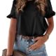 PRETTYGARDEN Women’s Short Sleeve Casual T Shirts Summer Ruffle Plain Round Neck Loose Fit Tee Blouse Tops