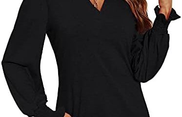 Romanstii Women’s Casual V-Neck T-Shirts Loose Puff Long Sleeve Tops Tunic Blouses